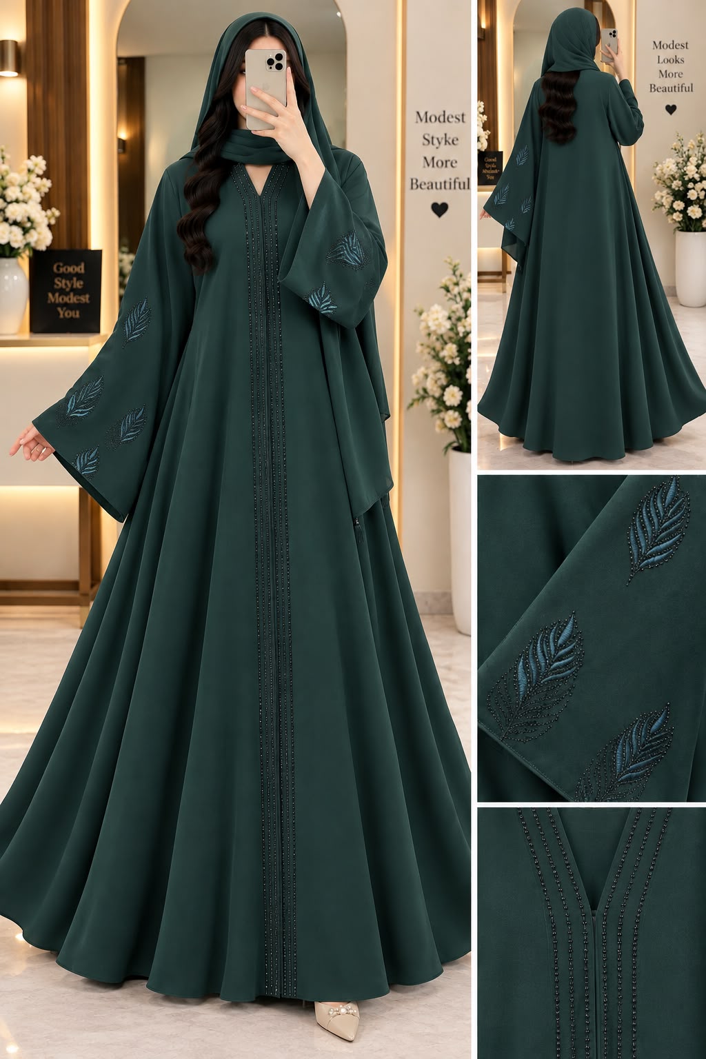 👉 Premium Nida Fabric Embroidered Front Open Abaya