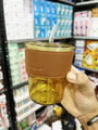Premium Amber Glass Tumbler with Leather Sleeve, Lid & Straw - 400ml